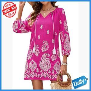 Medium Swimsuit Coverup Dress, Boho Paisley Embroidery, UPF 15